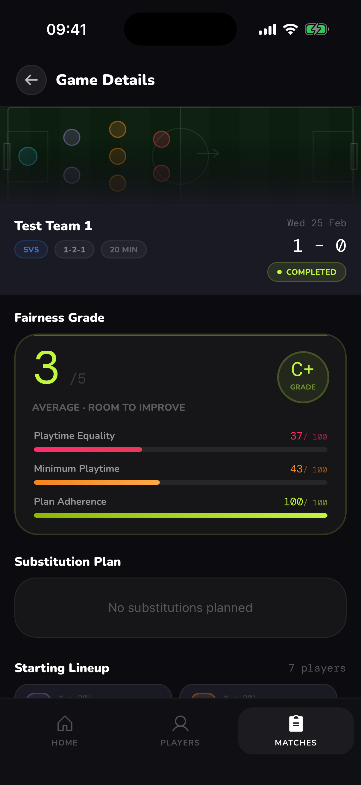 Fairness Grade — post-match playtime analysis with fairness score
